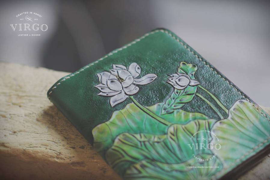 White Lotus Hand Carved Mini Wallet