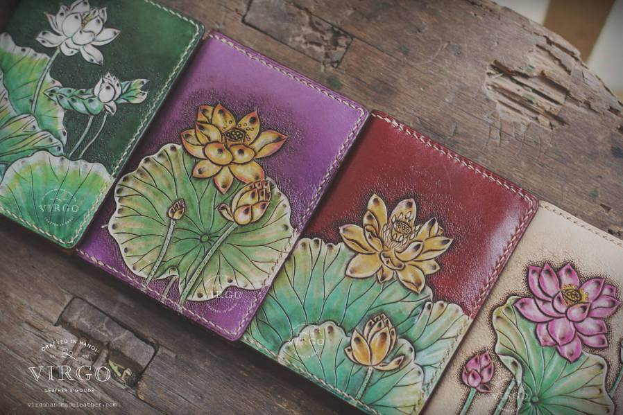 Pink Lotus Hand Carved Mini Wallet
