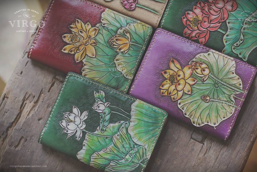 Yellow Lotus Hand Carved Mini Wallet