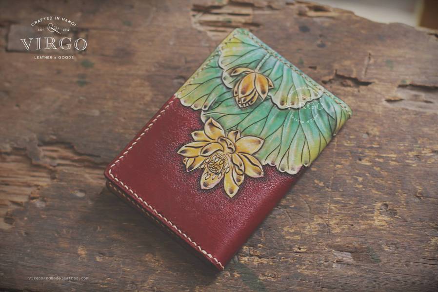 Yellow Lotus Hand Carved Mini Wallet