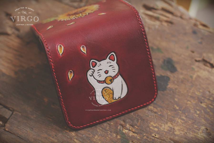 Maneki Neko Sunflower Carving Small Wallet