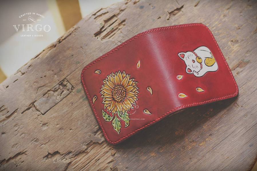 Maneki Neko Sunflower Carving Small Wallet