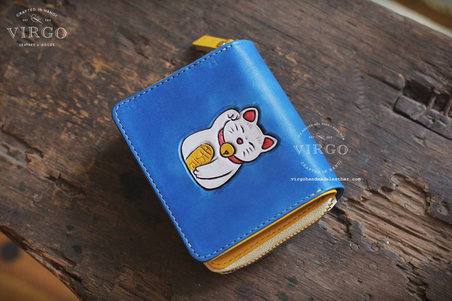 Maneki Neko Sunflower Hand Carved Small Zip Wallet