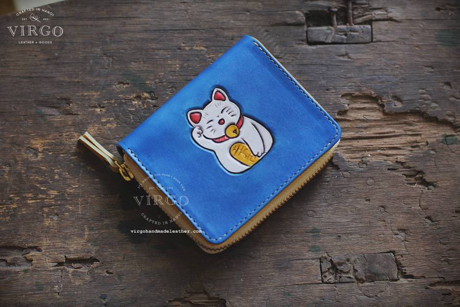 Maneki Neko Sunflower Hand Carved Small Zip Wallet