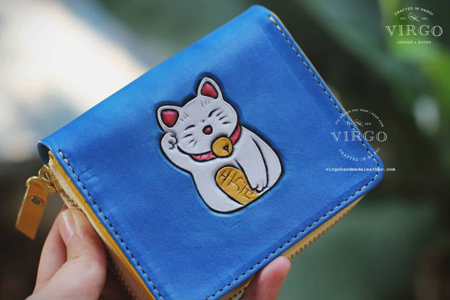 Maneki Neko Sunflower Hand Carved Small Zip Wallet