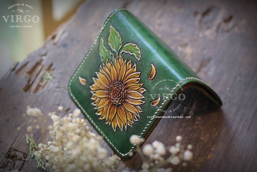 Sunflower Hand Carved Small Wallet