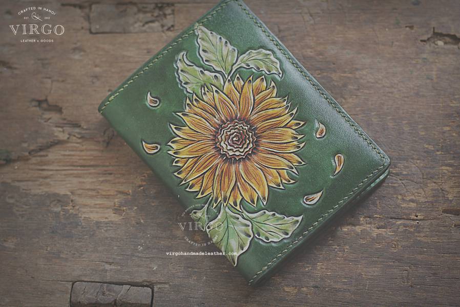 Sunflower Hand Carved Medium Wallet