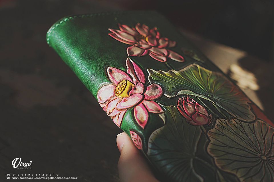 Pink Lotus Hand Carved Long Wallet 3