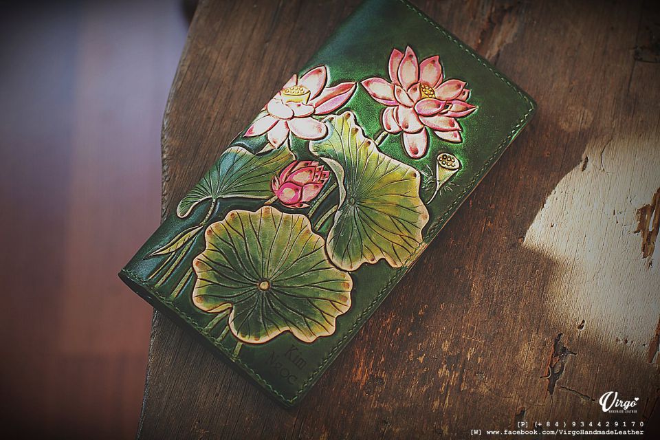 Pink Lotus Hand Carved Long Wallet 3