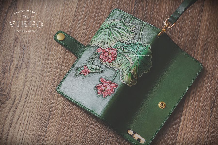 Red Lotus Phone Wallet with Detachable Strap