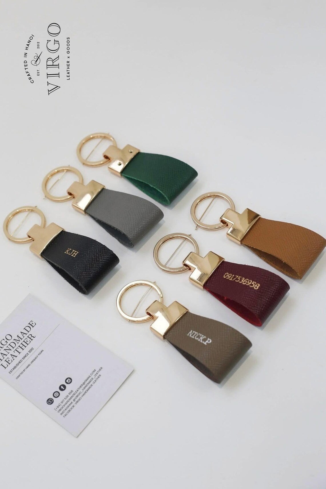 Personalized Leather Gold Keychain / Personalized Unique Keychain