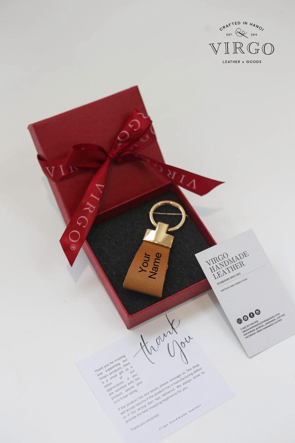 Personalized Leather Gold Keychain / Personalized Unique Keychain