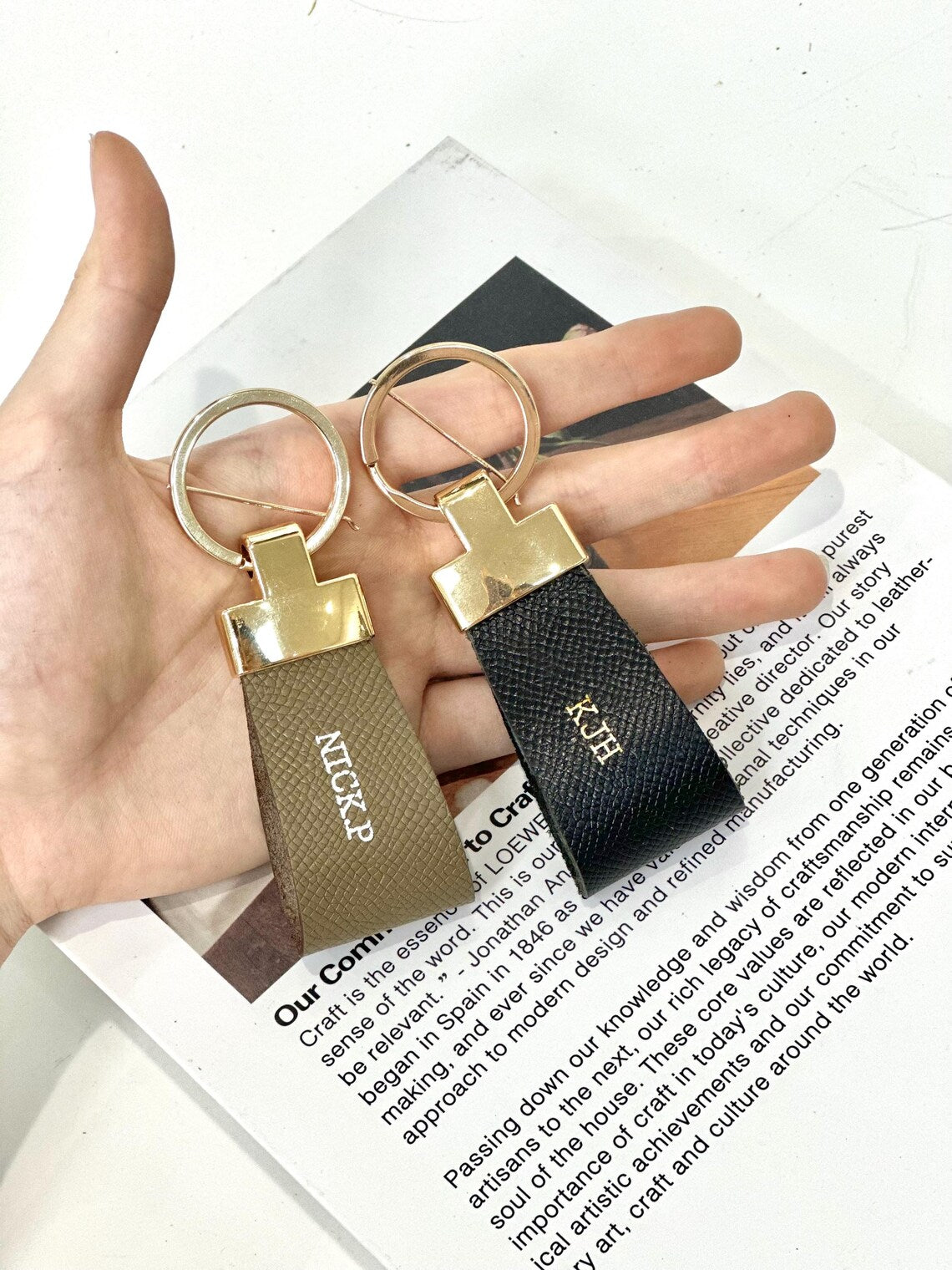 Personalized Leather Gold Keychain / Personalized Unique Keychain
