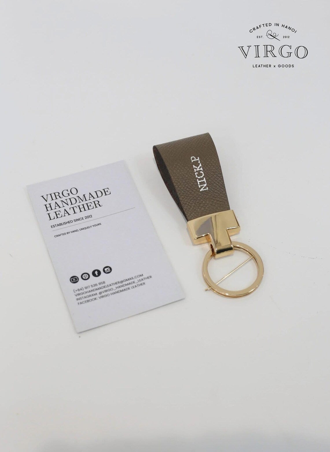 Personalized Leather Gold Keychain / Personalized Unique Keychain