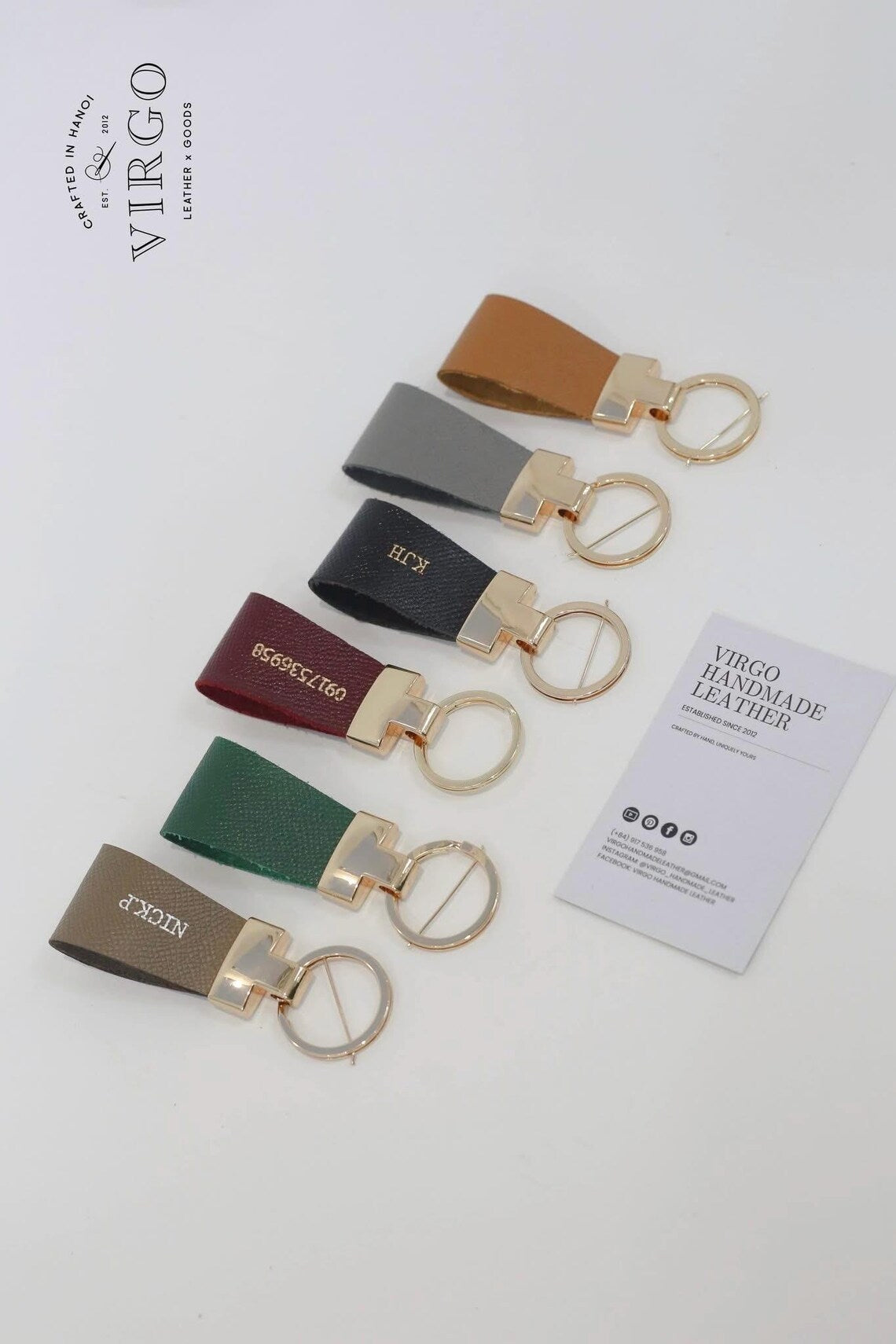 Personalized Leather Gold Keychain / Personalized Unique Keychain