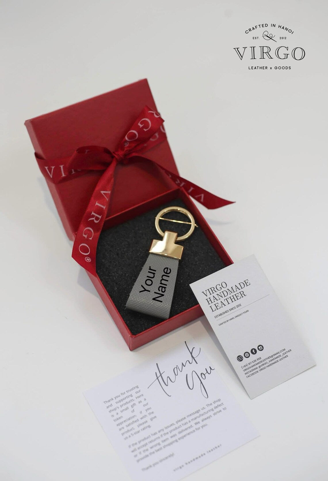 Personalized Leather Gold Keychain / Personalized Unique Keychain