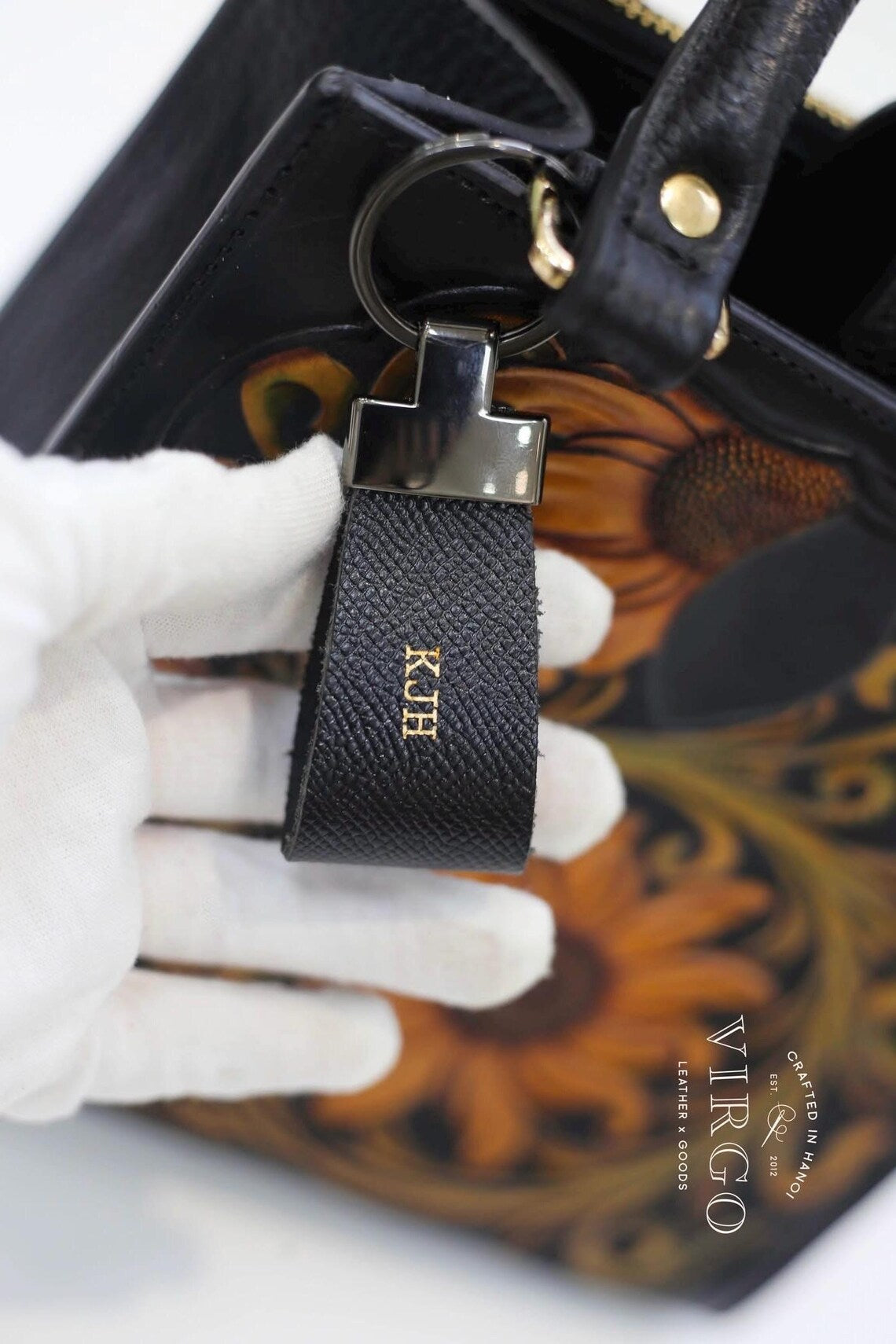 Personalized Leather Gold Keychain / Personalized Unique Keychain