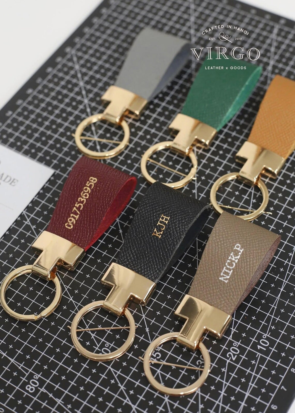 Personalized Leather Gold Keychain / Personalized Unique Keychain