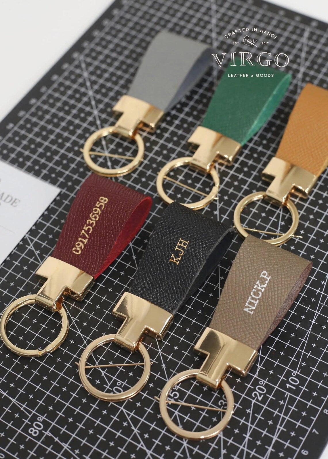 Personalized Leather Gold Keychain / Personalized Unique Keychain