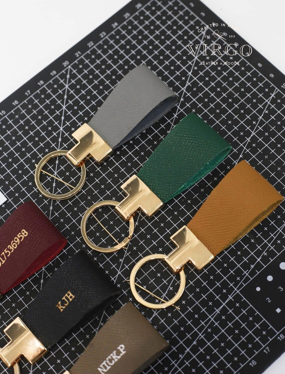 Personalized Leather Gold Keychain / Personalized Unique Keychain