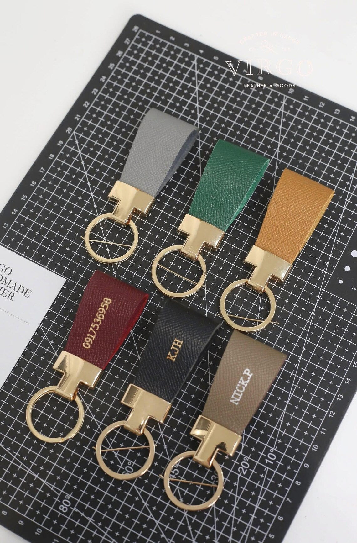 Personalized Leather Gold Keychain / Personalized Unique Keychain