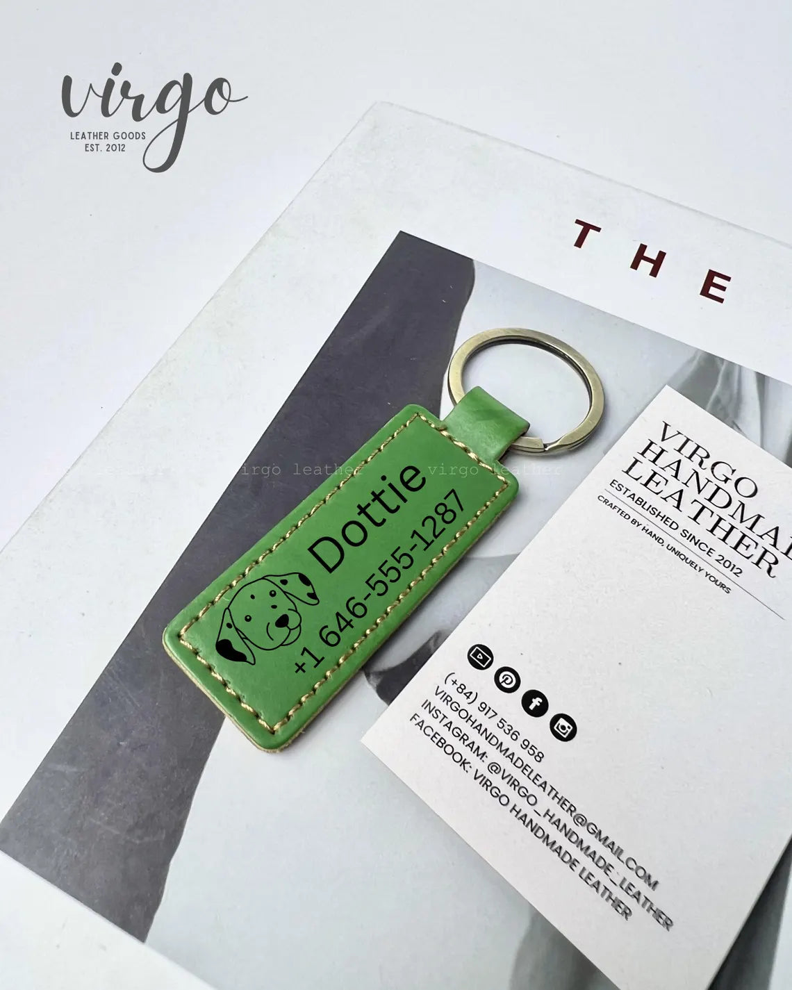 Personalized Leather Keychain, Custom Dog Portrait Keyring