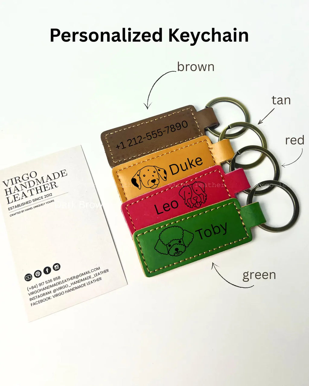 Personalized Leather Keychain, Custom Dog Portrait Keyring