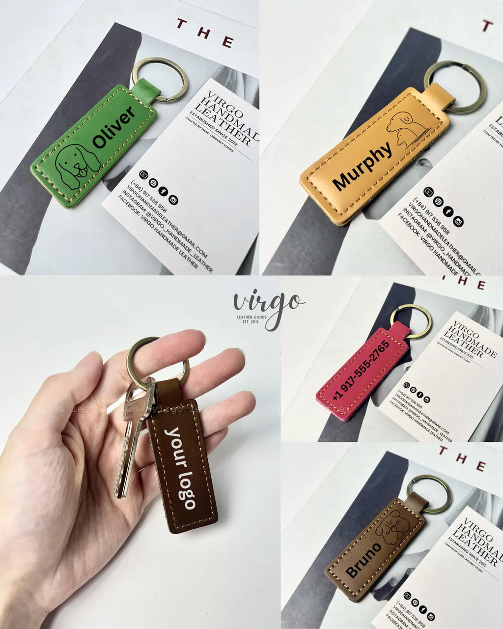 Personalized Leather Keychain, Custom Dog Portrait Keyring