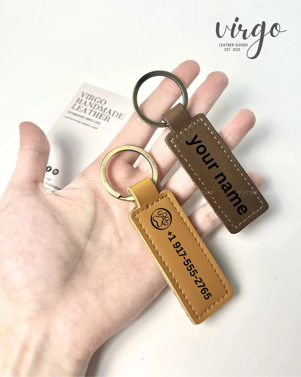 Personalized Leather Keychain, Custom Dog Portrait Keyring