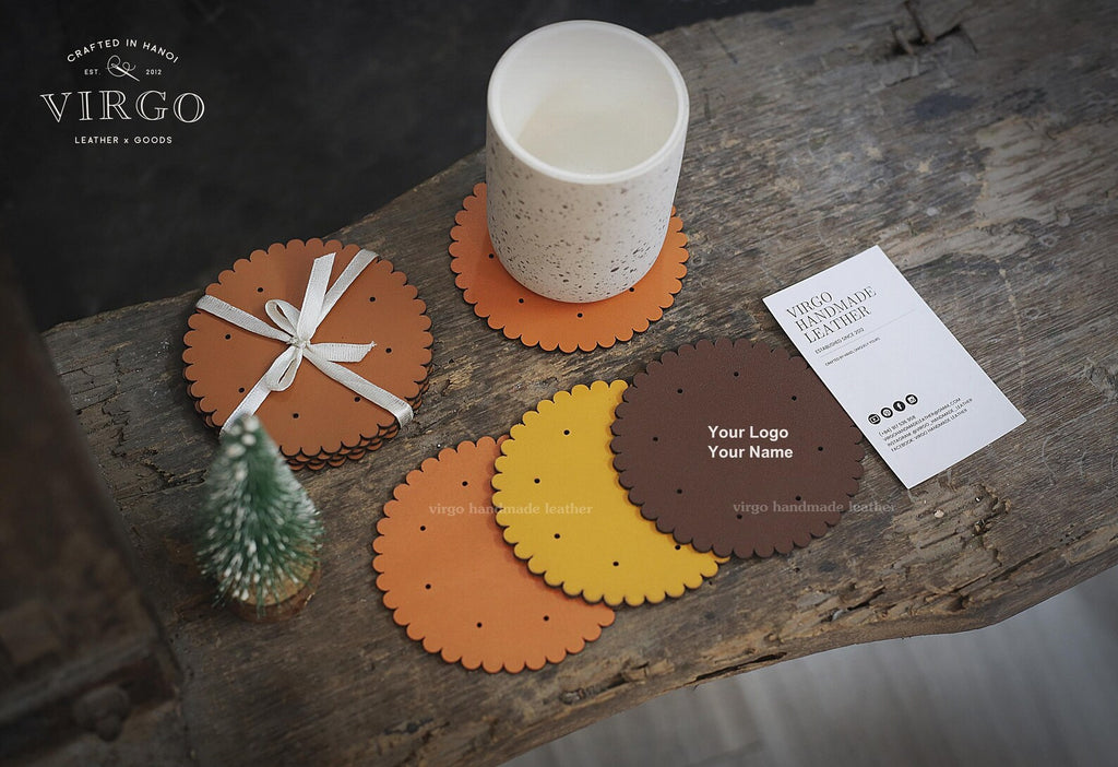 Personalized Biscuits Leather Coasters, Custom Coaster