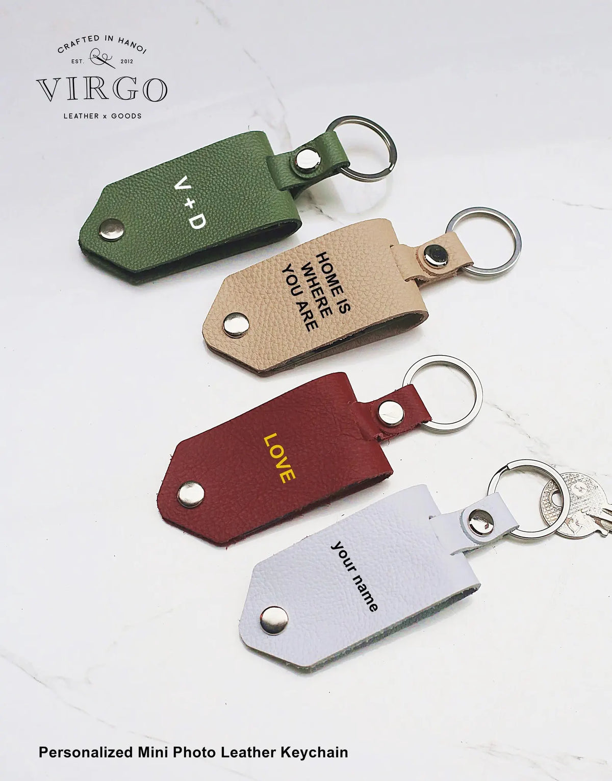 Personalized Leather Keychain, Custom Stamped Initial Keychain