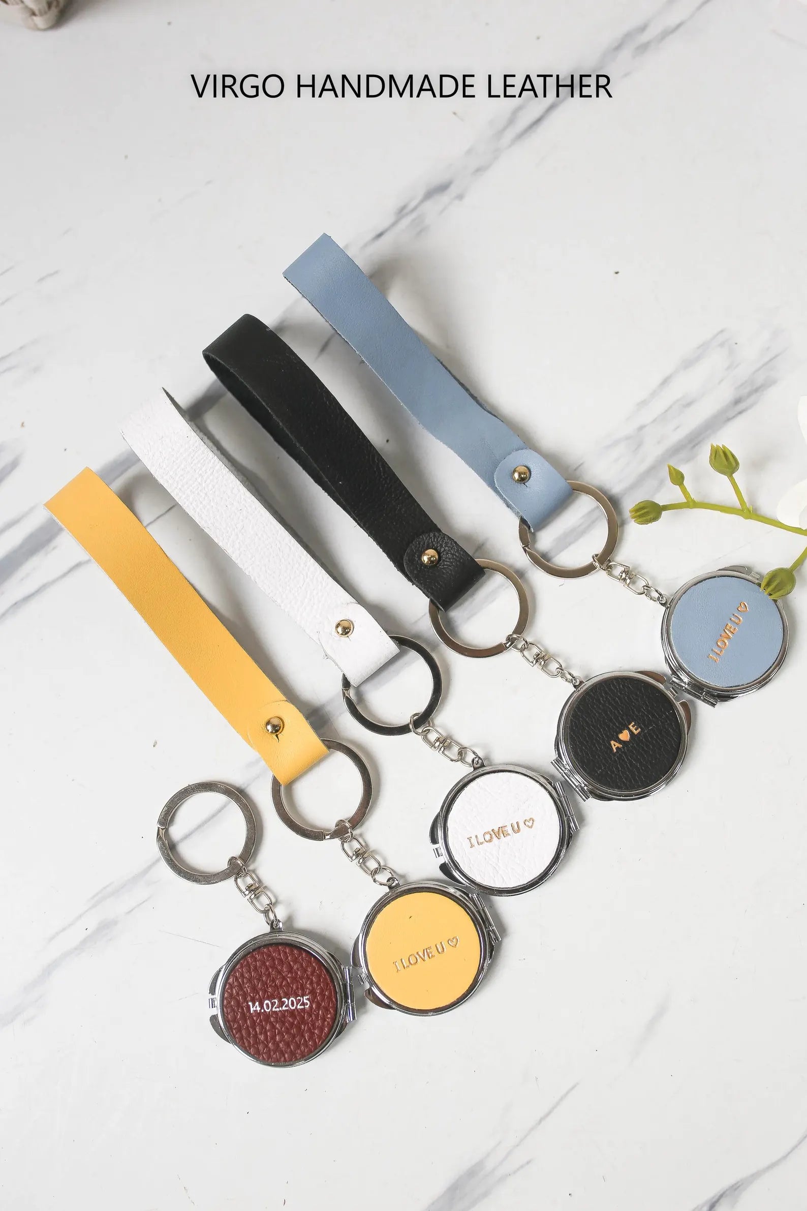 Personalized Mirror Leather Keychain String Attached