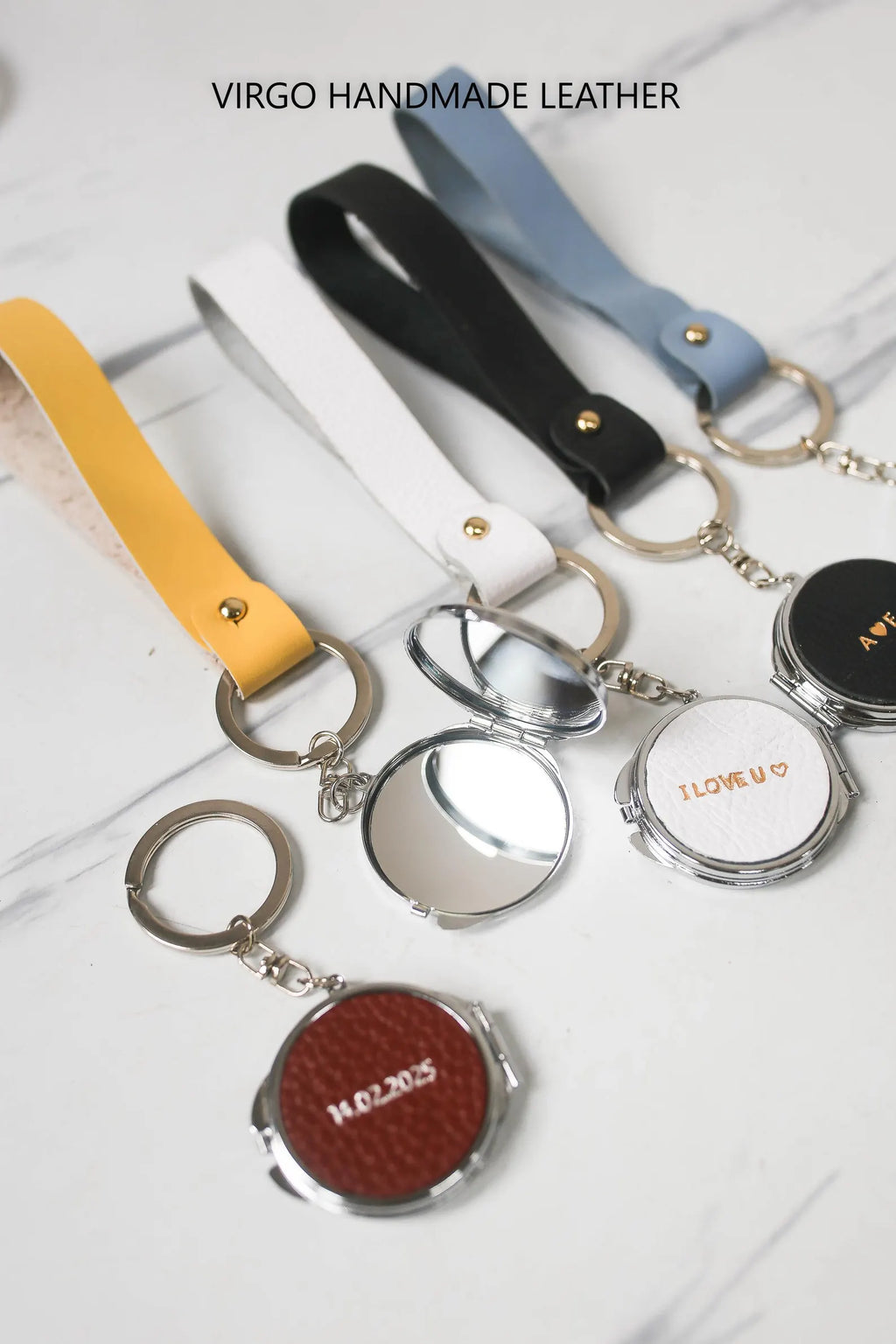 Personalized Mirror Leather Keychain String Attached