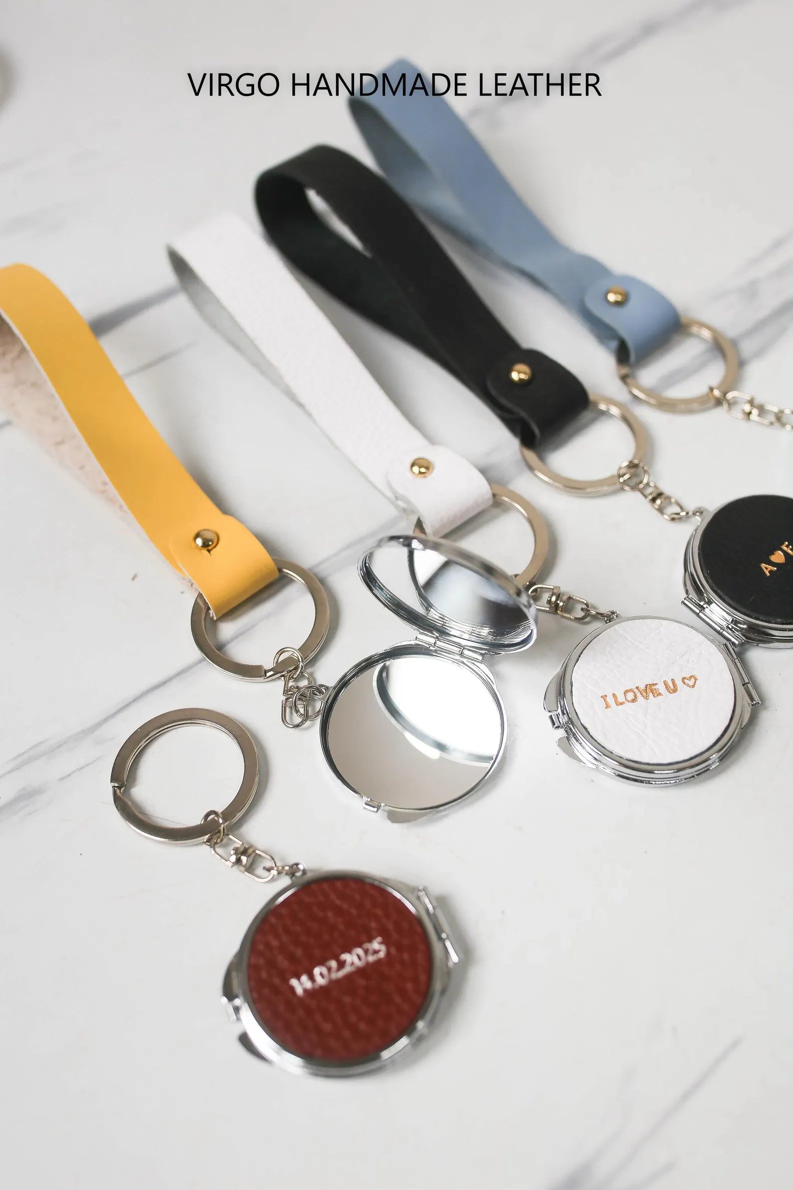 Personalized Mirror Leather Keychain String Attached