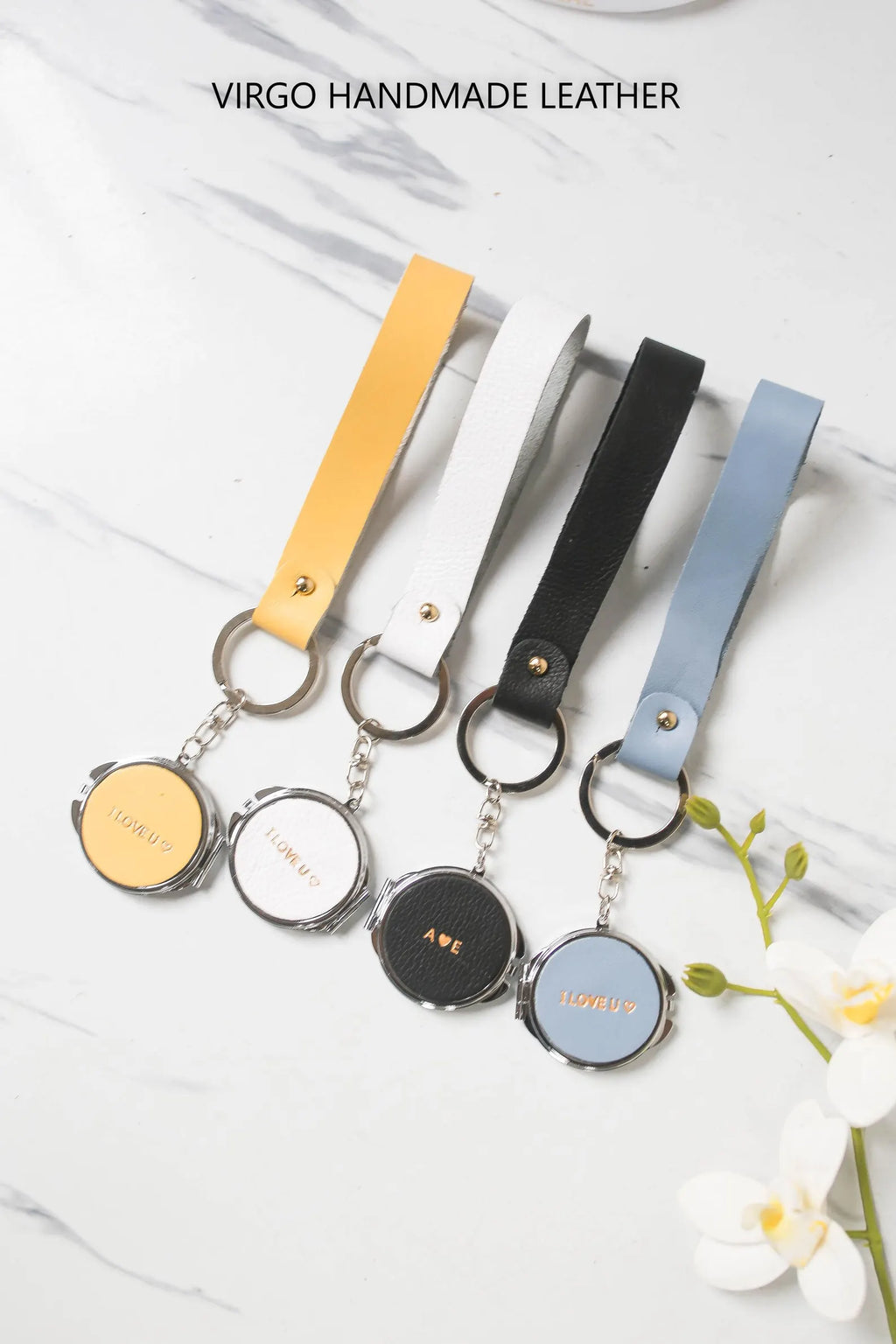 Personalized Mirror Leather Keychain String Attached