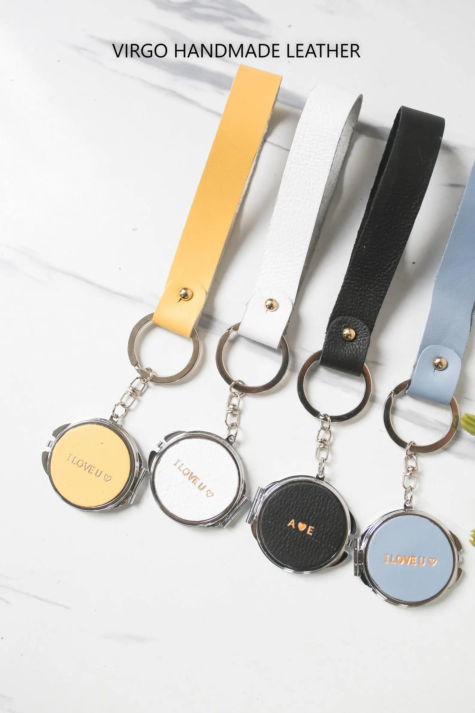 Personalized Mirror Leather Keychain String Attached