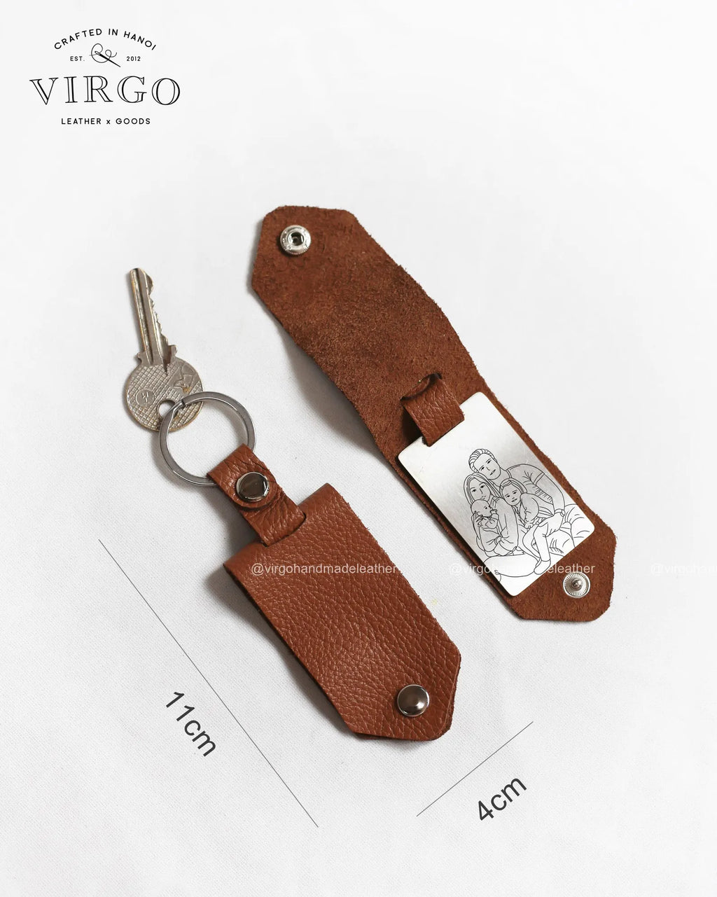 Personalized Leather Keychain, Custom Stamped Initial Keychain