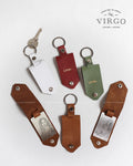 Personalized Leather Keychain, Custom Stamped Initial Keychain