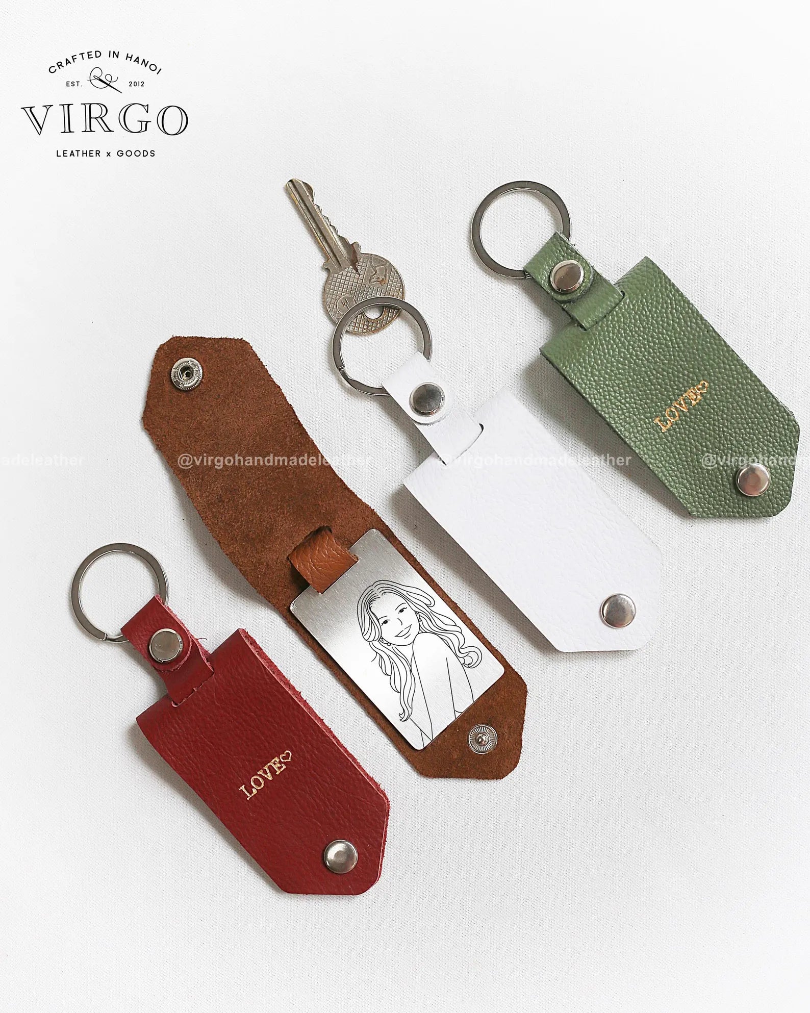 Personalized Leather Keychain, Custom Stamped Initial Keychain