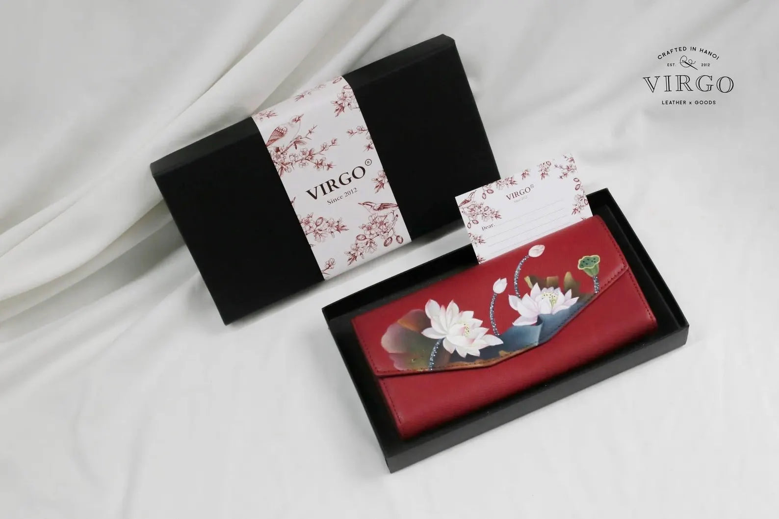 Lotus Hand-Painted Leather Wallet