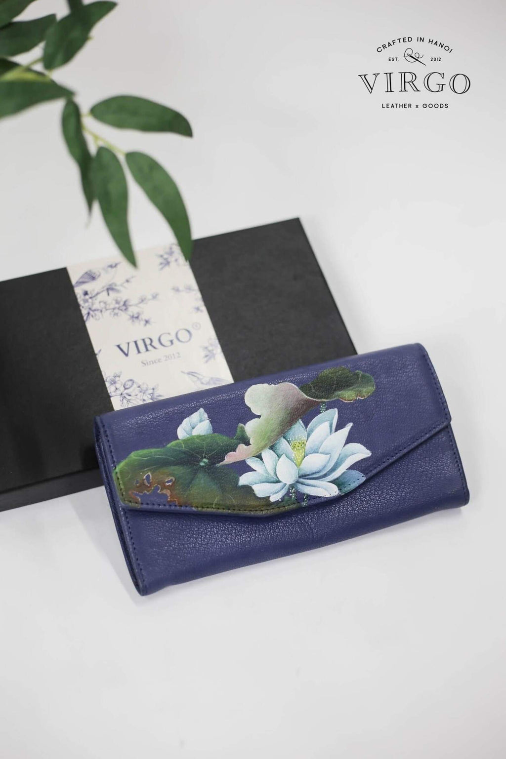 Lotus Hand-Painted Leather Wallet
