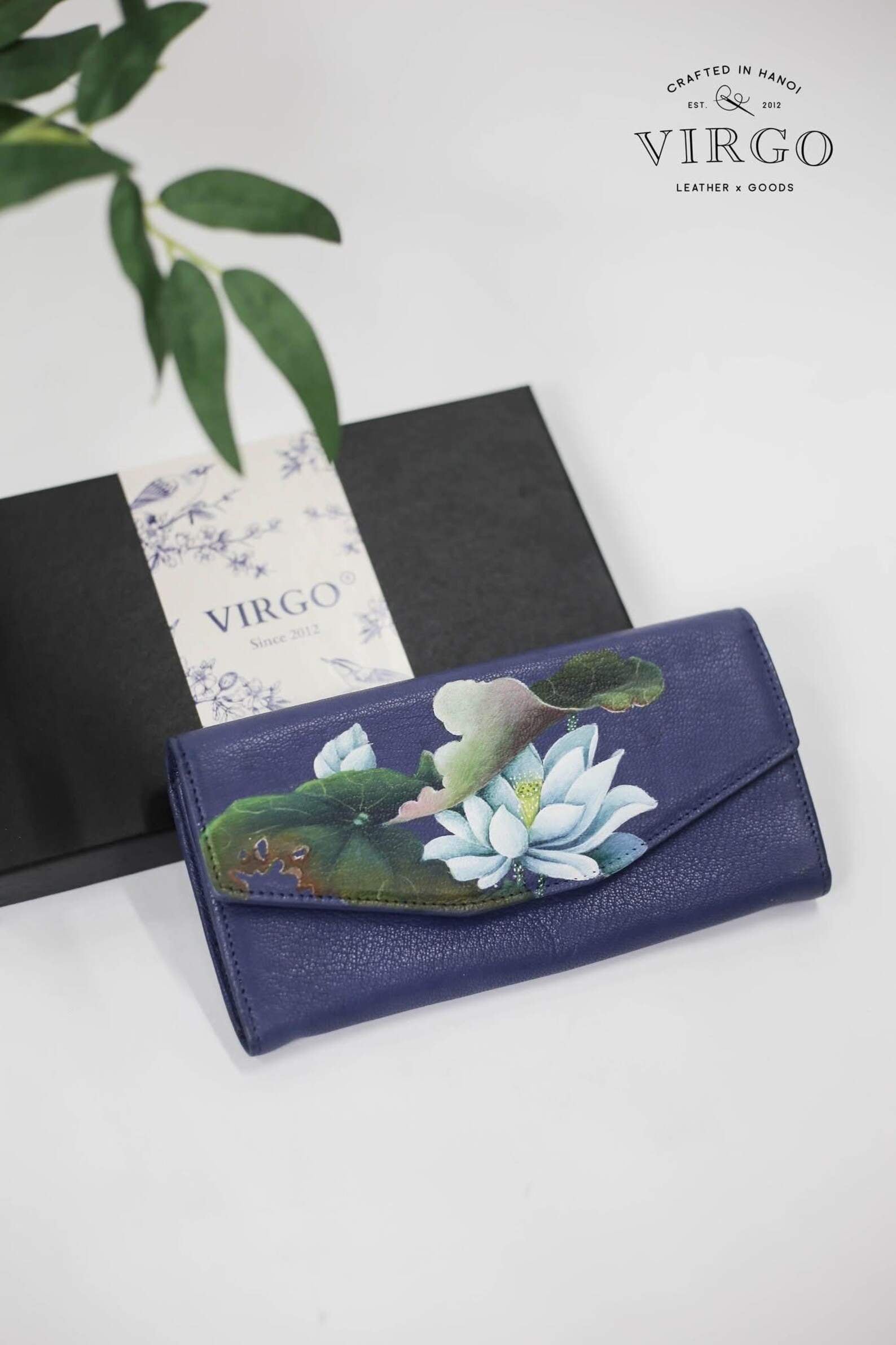 Lotus Hand-Painted Leather Wallet