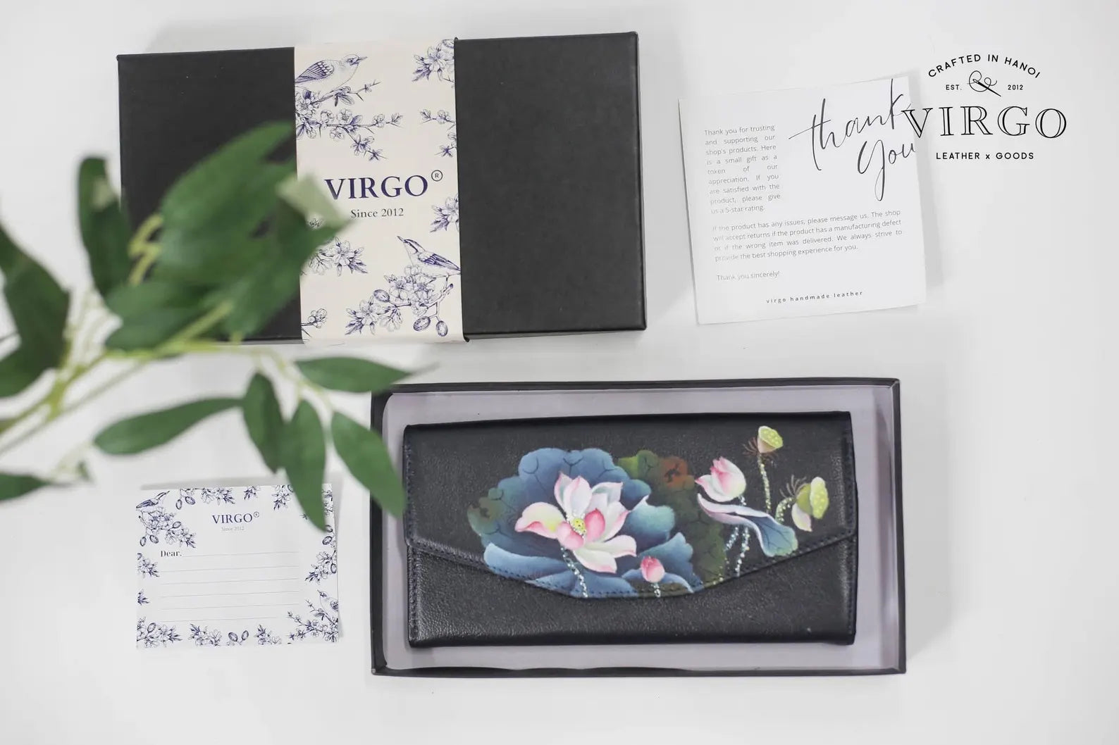 Lotus Hand-Painted Leather Wallet