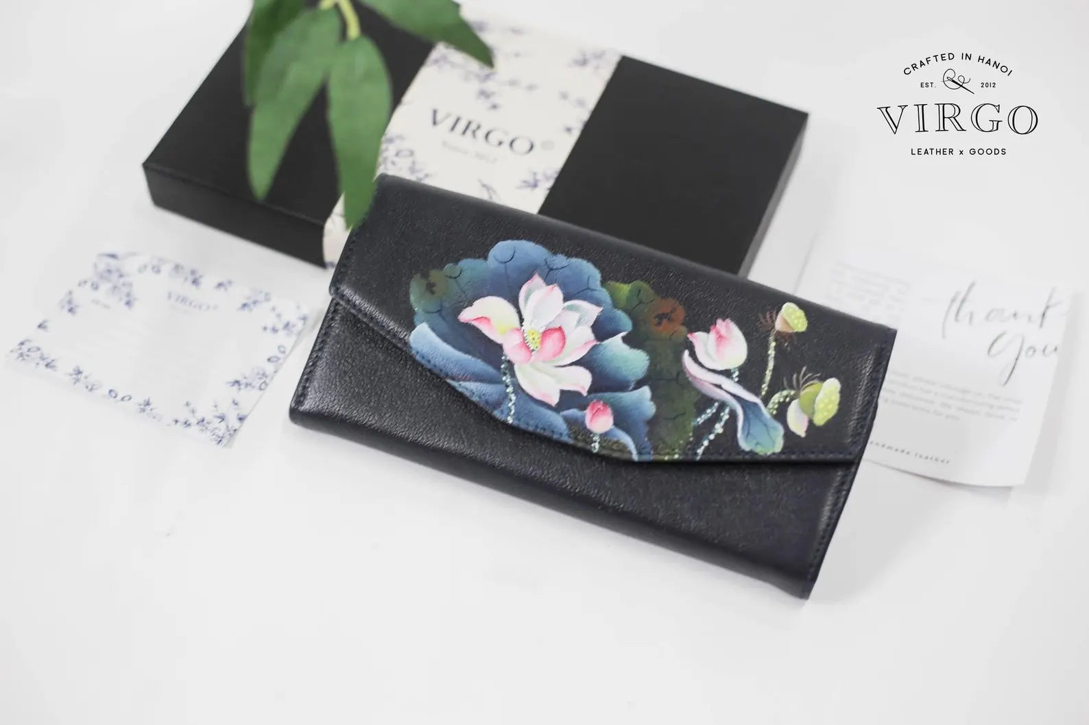 Lotus Hand-Painted Leather Wallet