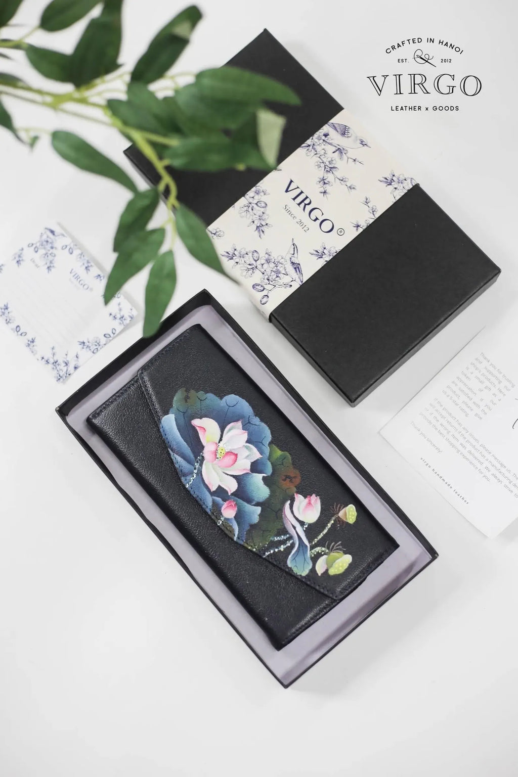 Lotus Hand-Painted Leather Wallet