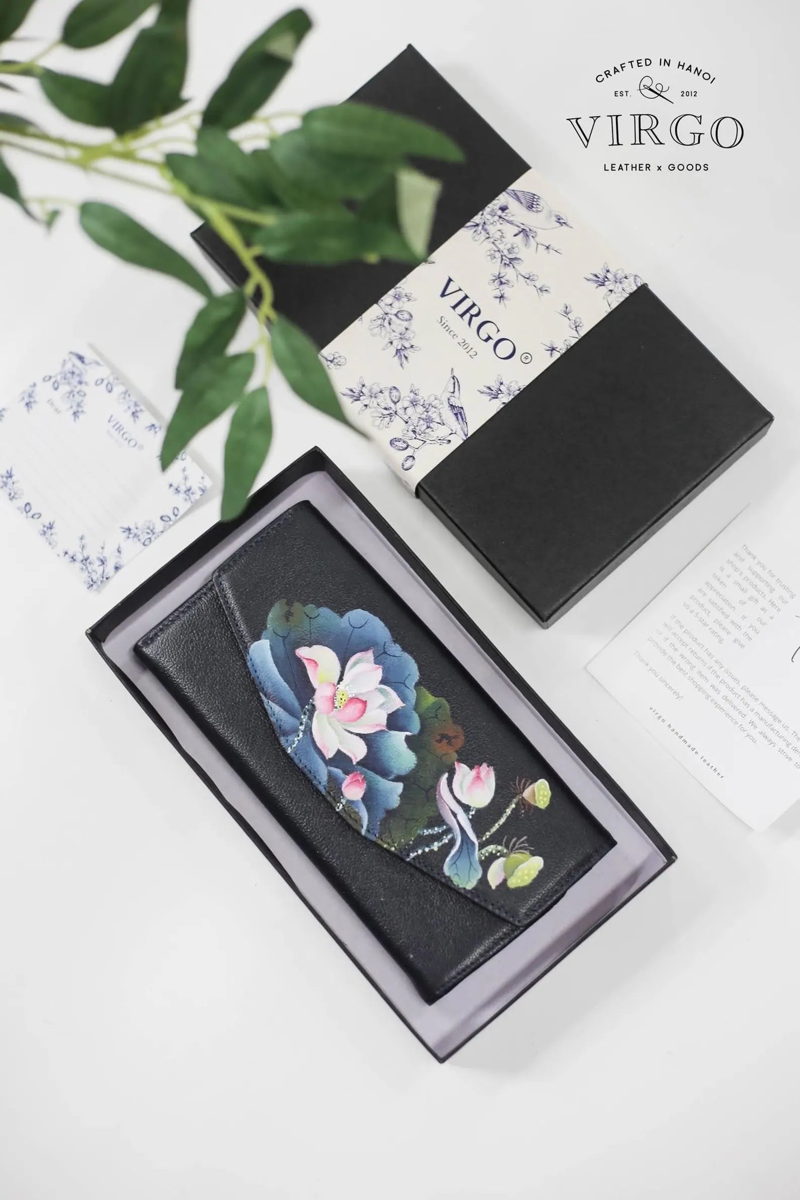 Lotus Hand-Painted Leather Wallet