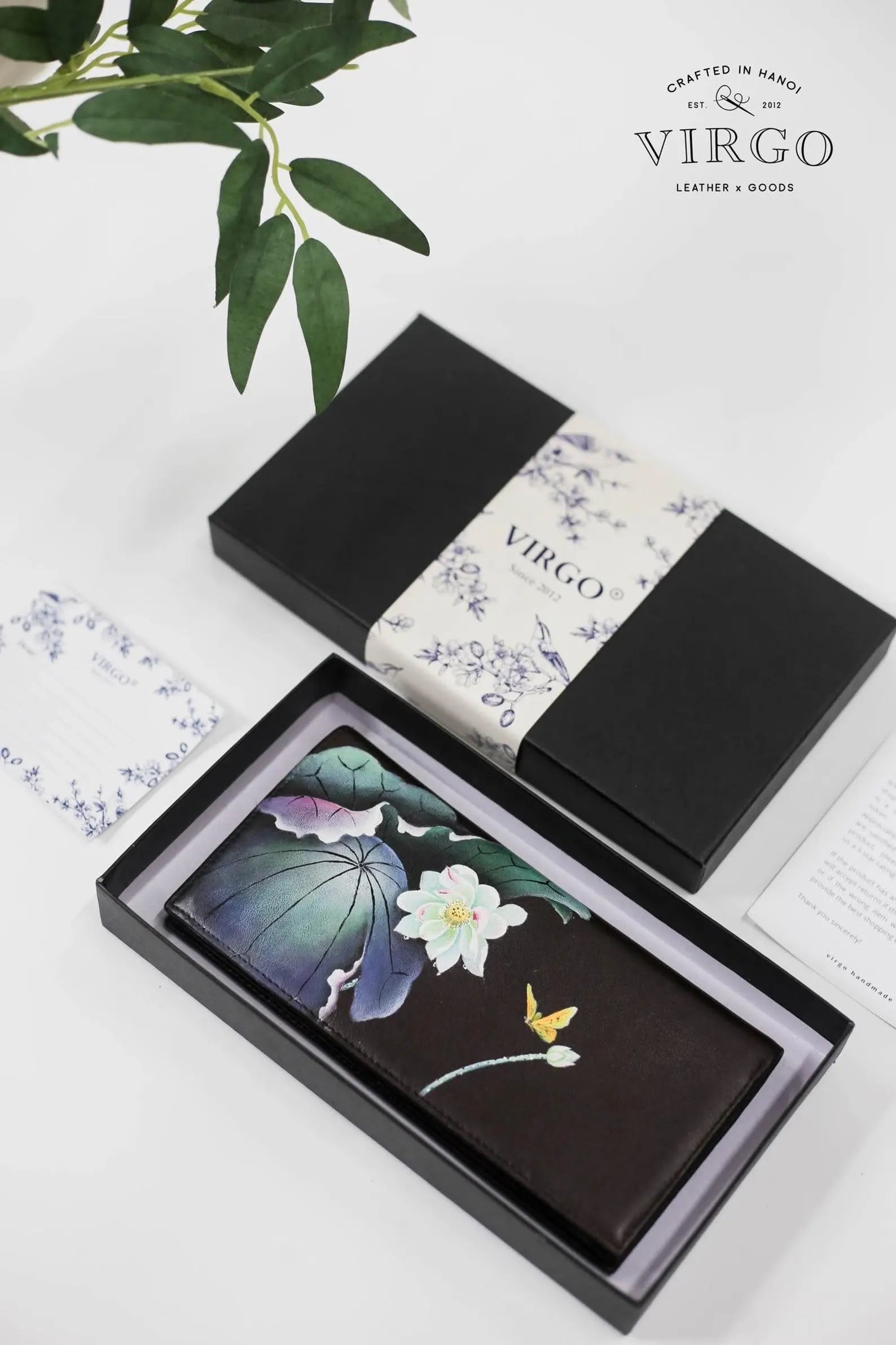 Lotus Hand-Painted Leather Wallet