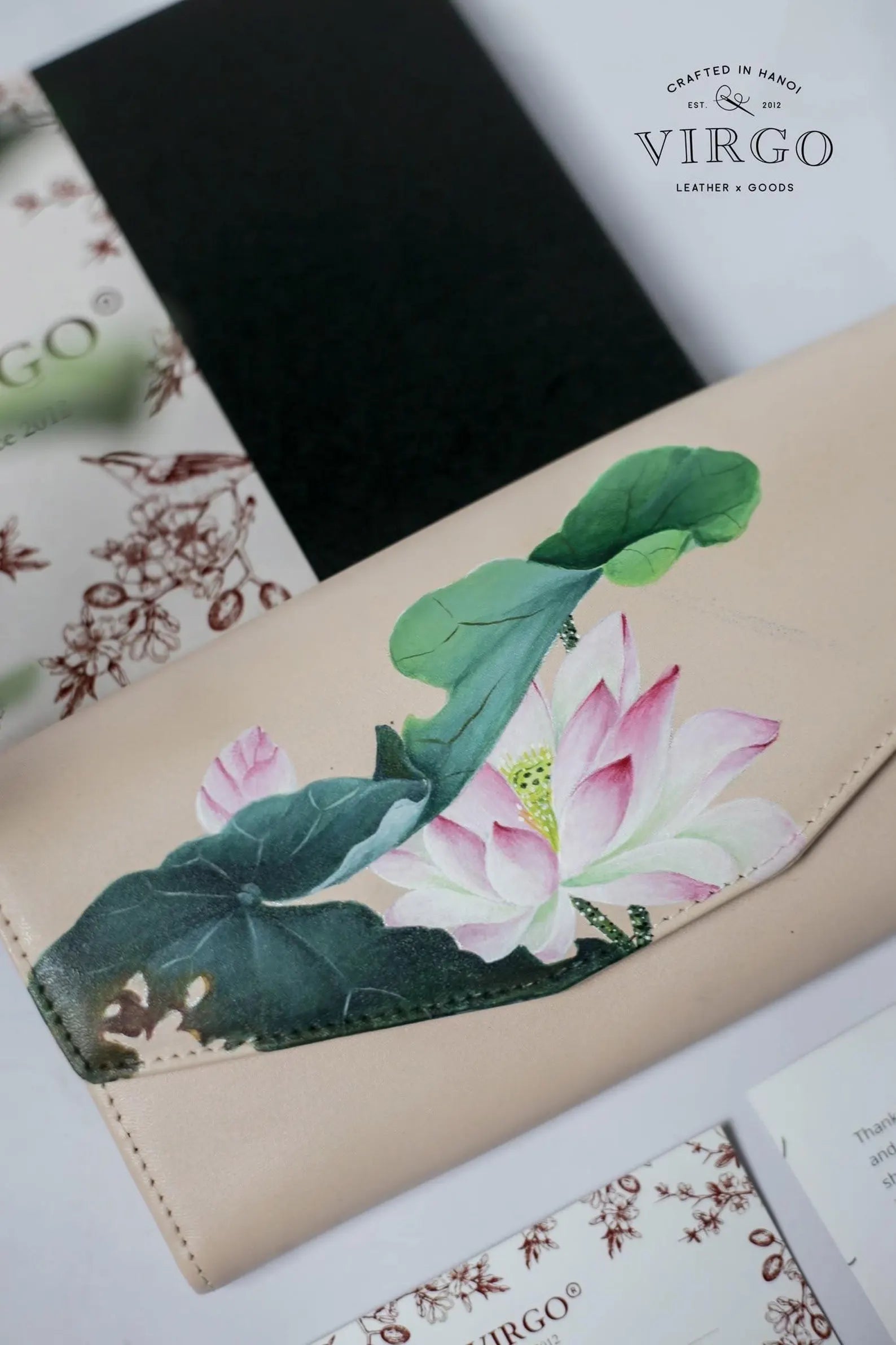 Lotus Hand-Painted Leather Wallet