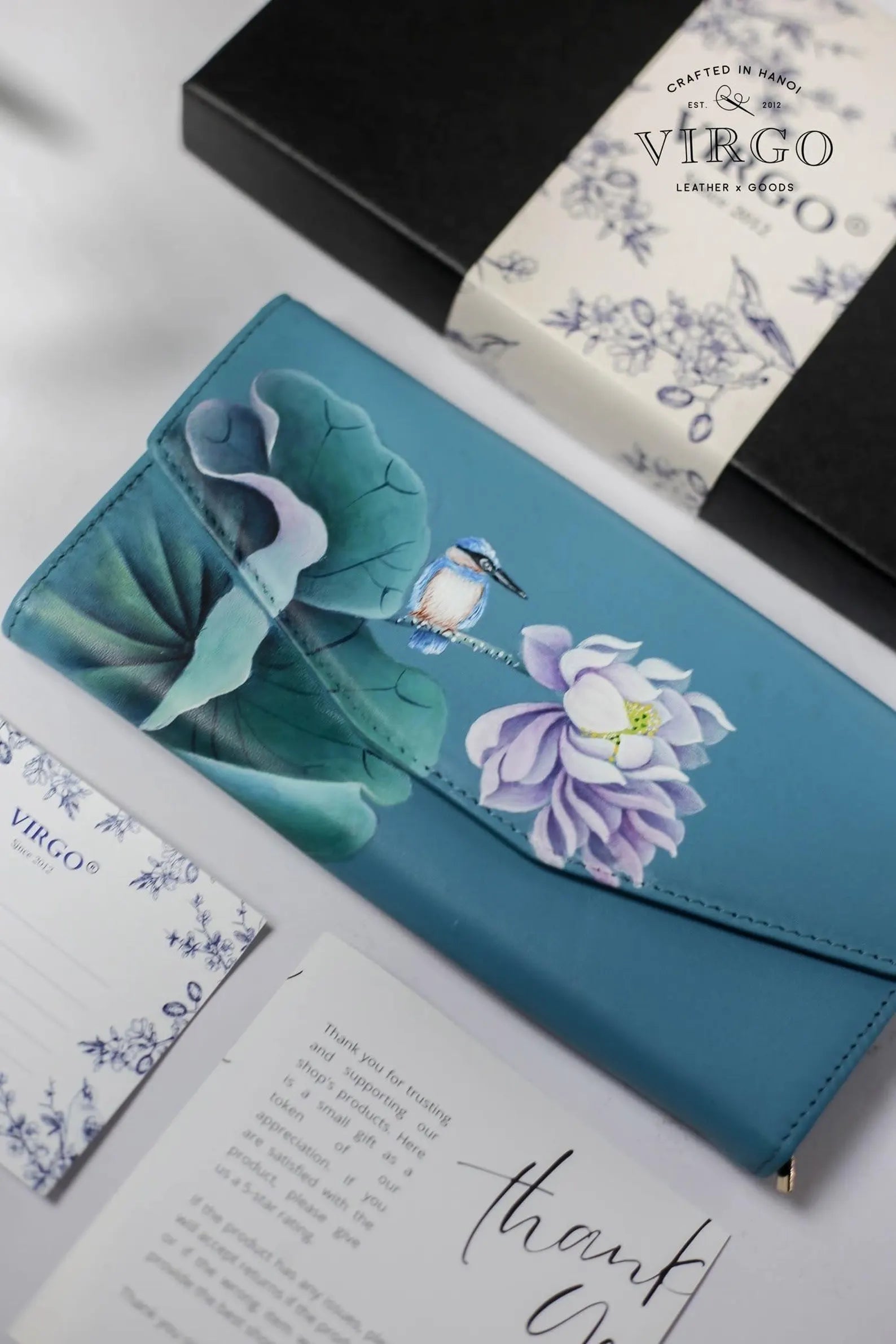 Lotus Hand-Painted Leather Wallet