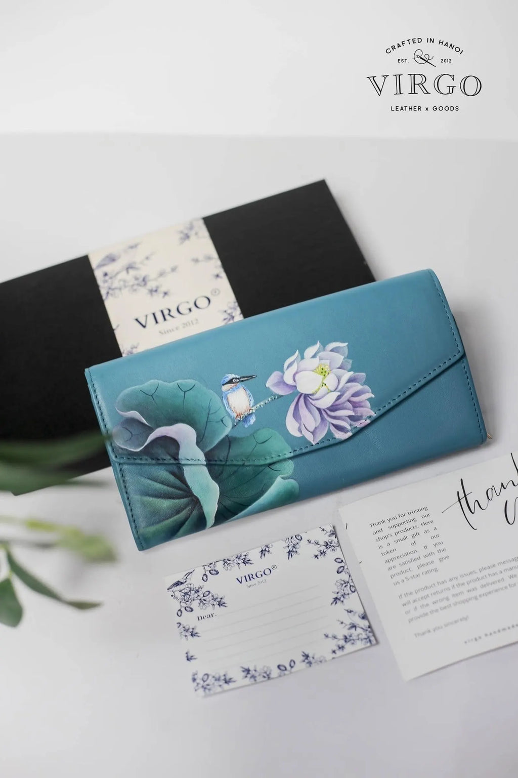 Lotus Hand-Painted Leather Wallet